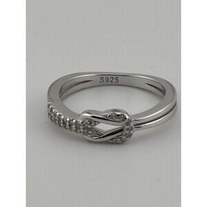 S925 Sterling Silver Buckle Love Knot Ring CZ Stones Size 7 w/ Gift Box